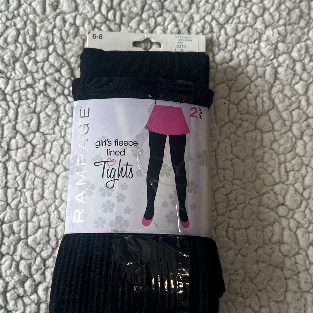 Rampage Black Fleece Lined Tights for Girls 2 pair
